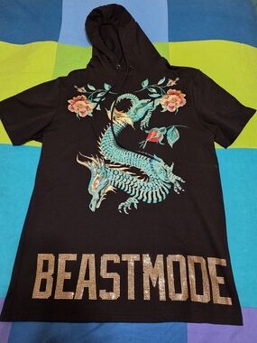 Men's Hudson Outer Hoodie with Teal Dragon & Floral Graphic - BEASTMODE